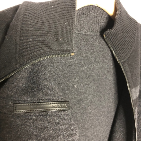 PRADA Zip Sweater Jacket Reversible 2-in-1 High Neck Wool Black Grey Men's L XL - Picture 5 of 7